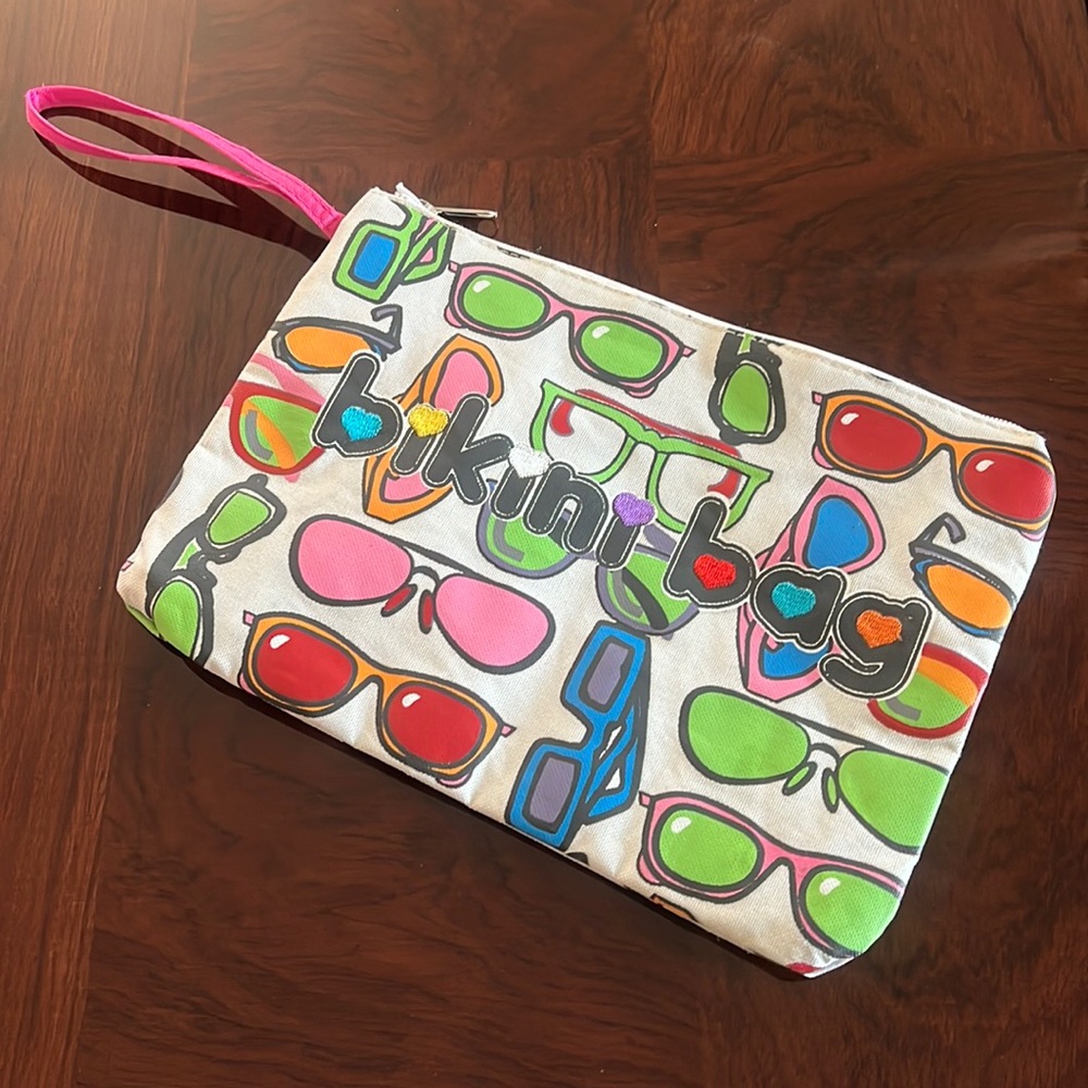 Bikini Bag Swimsuit Bag with Sunglasses Print and Wrist Strap